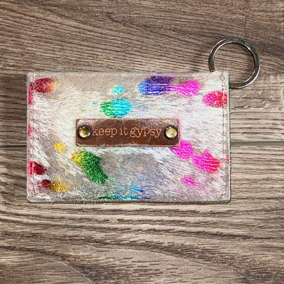 Keep It Gypsy hair on hide leather cardholder acid-washed repurposed LV accent - Picture 2 of 6